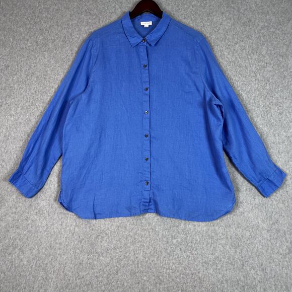 J. Jill Tops - J. Jill Love Linen Blue Long Sleeve Button Up Shirt Size XL